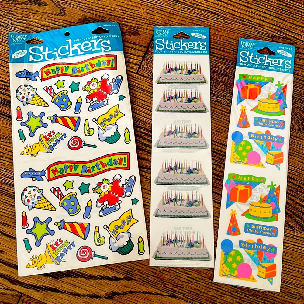 Frances Meyer birthday stickers